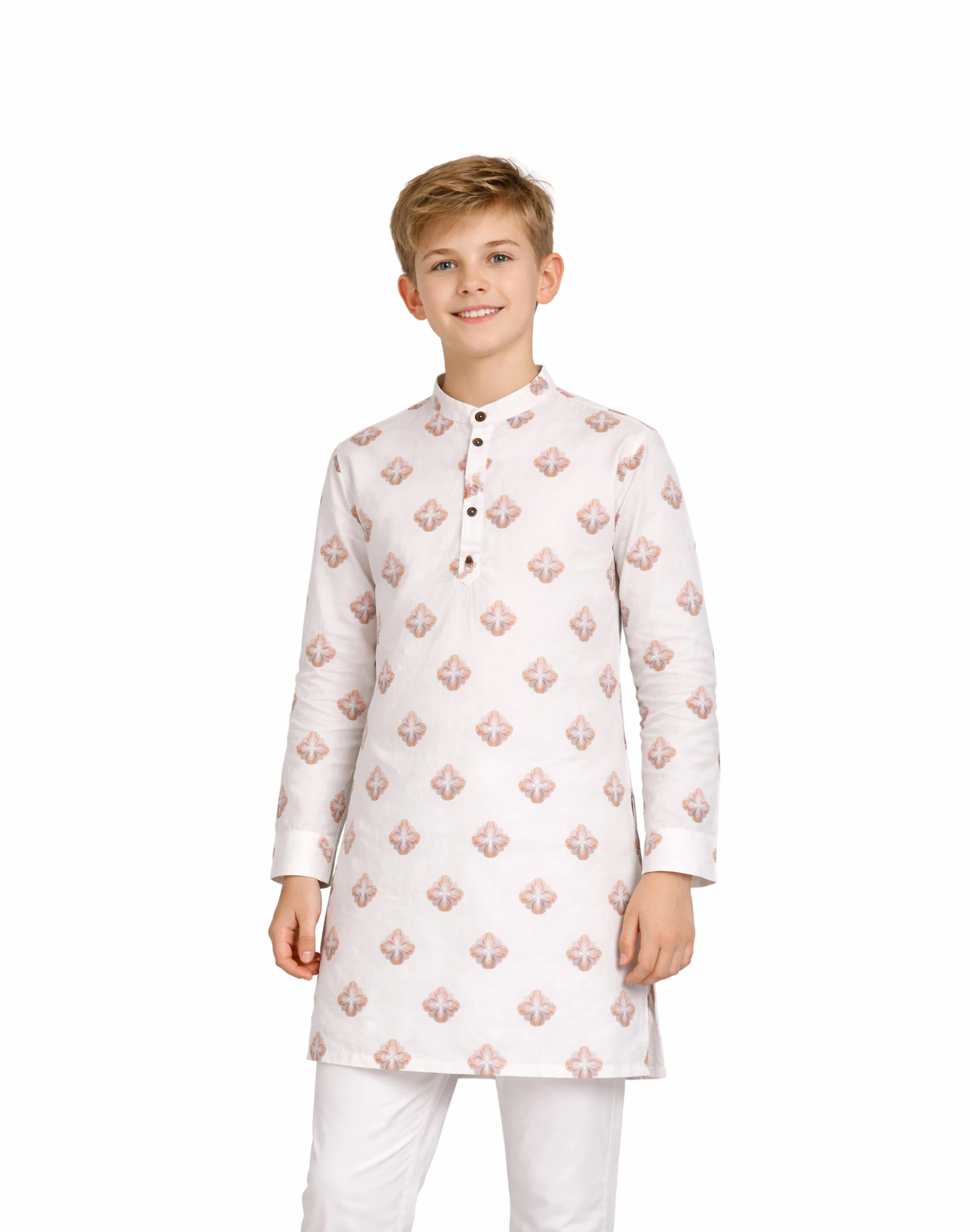 Warrior Kids Ivory Blossom Printed Short Kurta (3)
