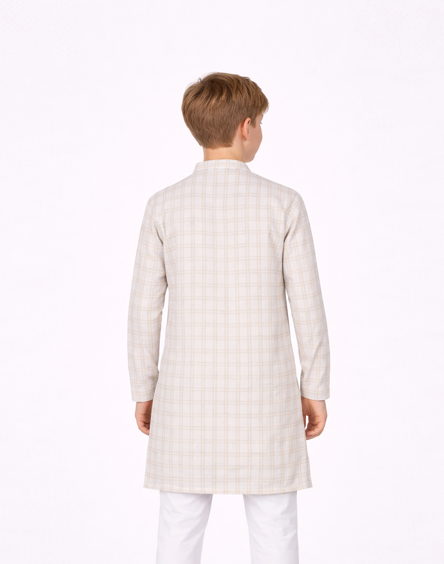 Warrior Kids Ivory Check Classic Cotton Kurta (2)