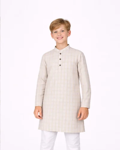 Warrior Kids Ivory Check Classic Cotton Kurta