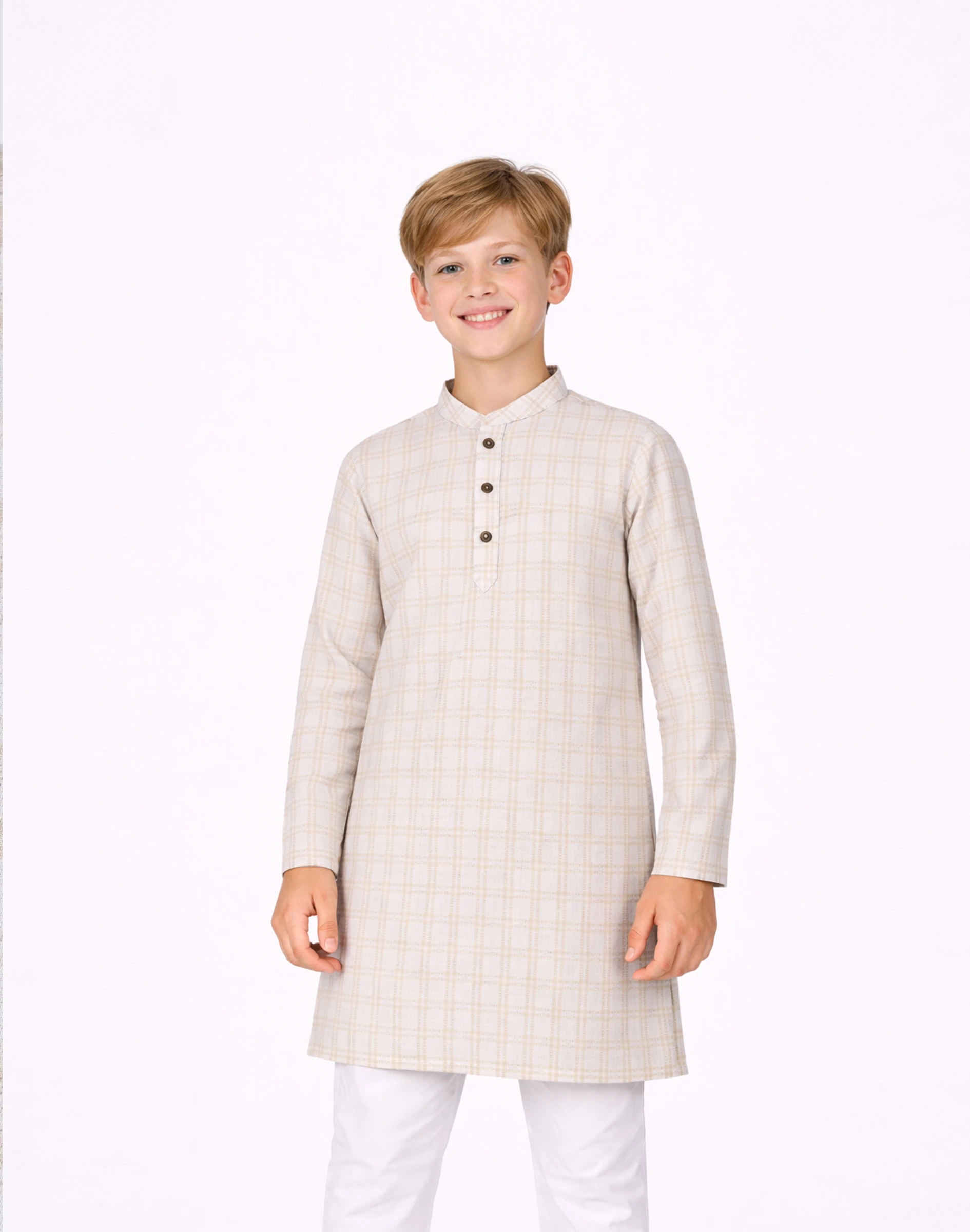 Warrior Kids Ivory Check Classic Cotton Kurta (3)