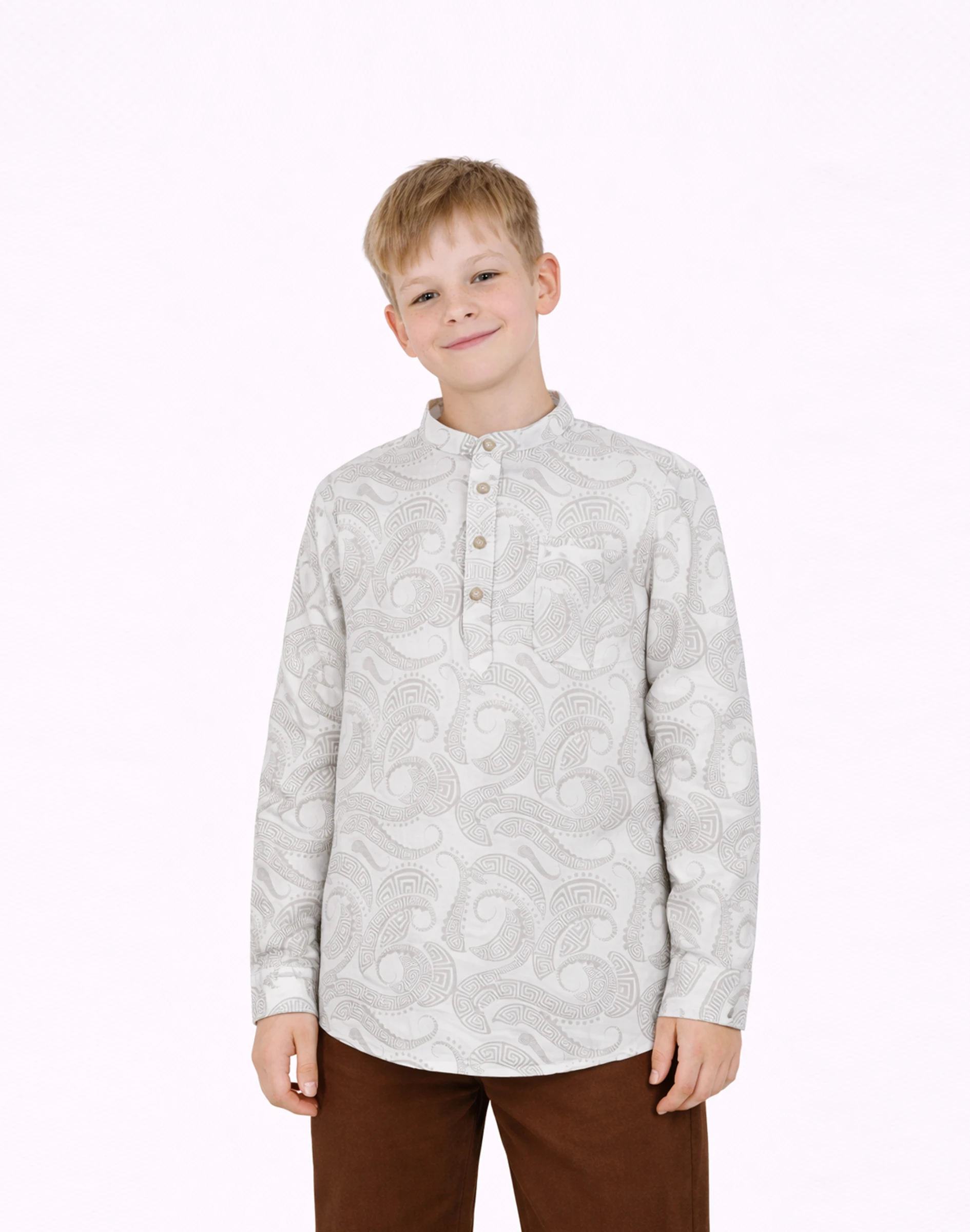 Warrior Kids Ivory Maze Print Urban Kurta (1)