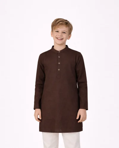 Warrior Kids Classic Cocoa Brown Solid Kurta