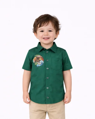 Warrior Kids Lion Motif Printed Green Shirt