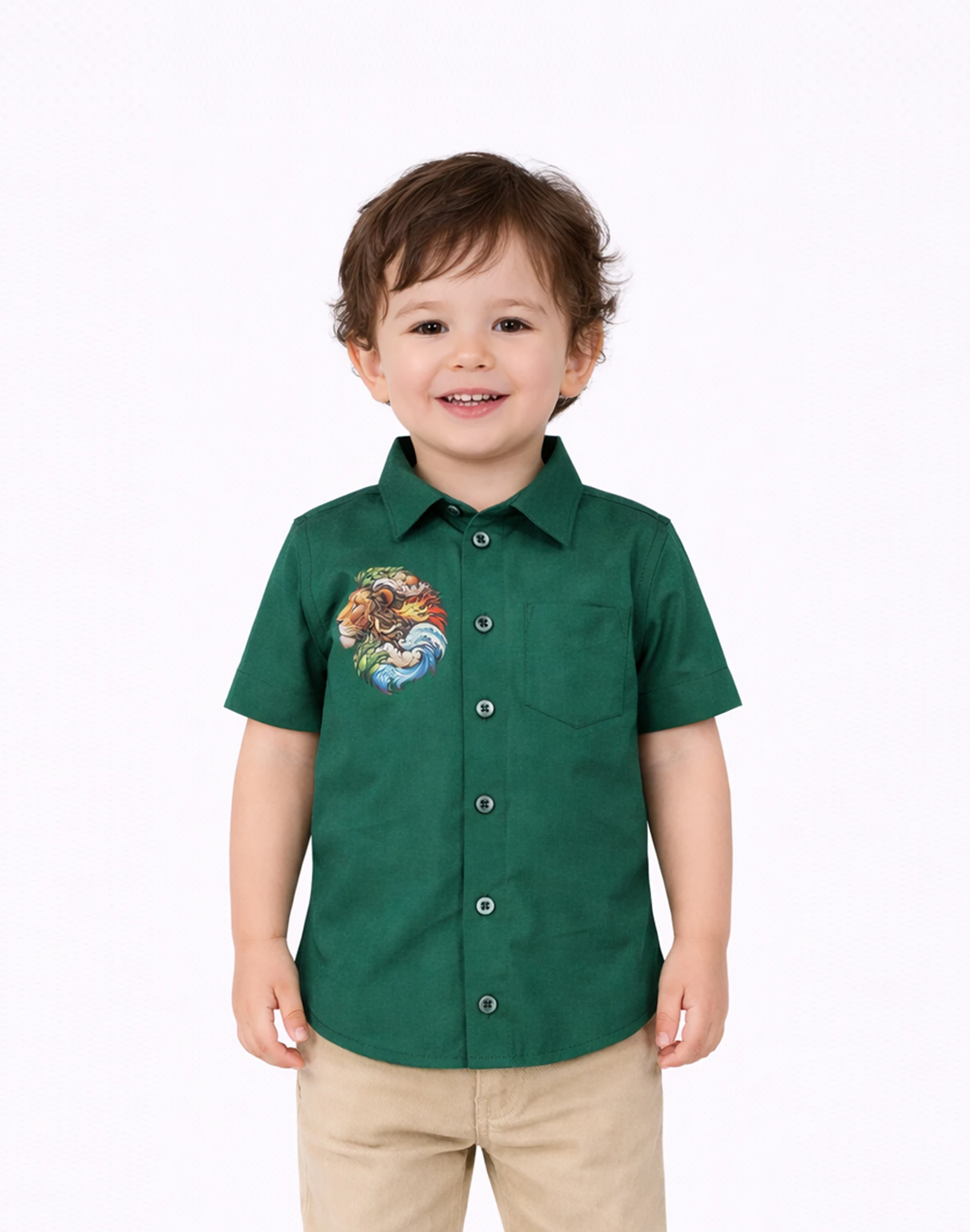 Warrior Kids Lion Motif Printed Green Shirt (1)