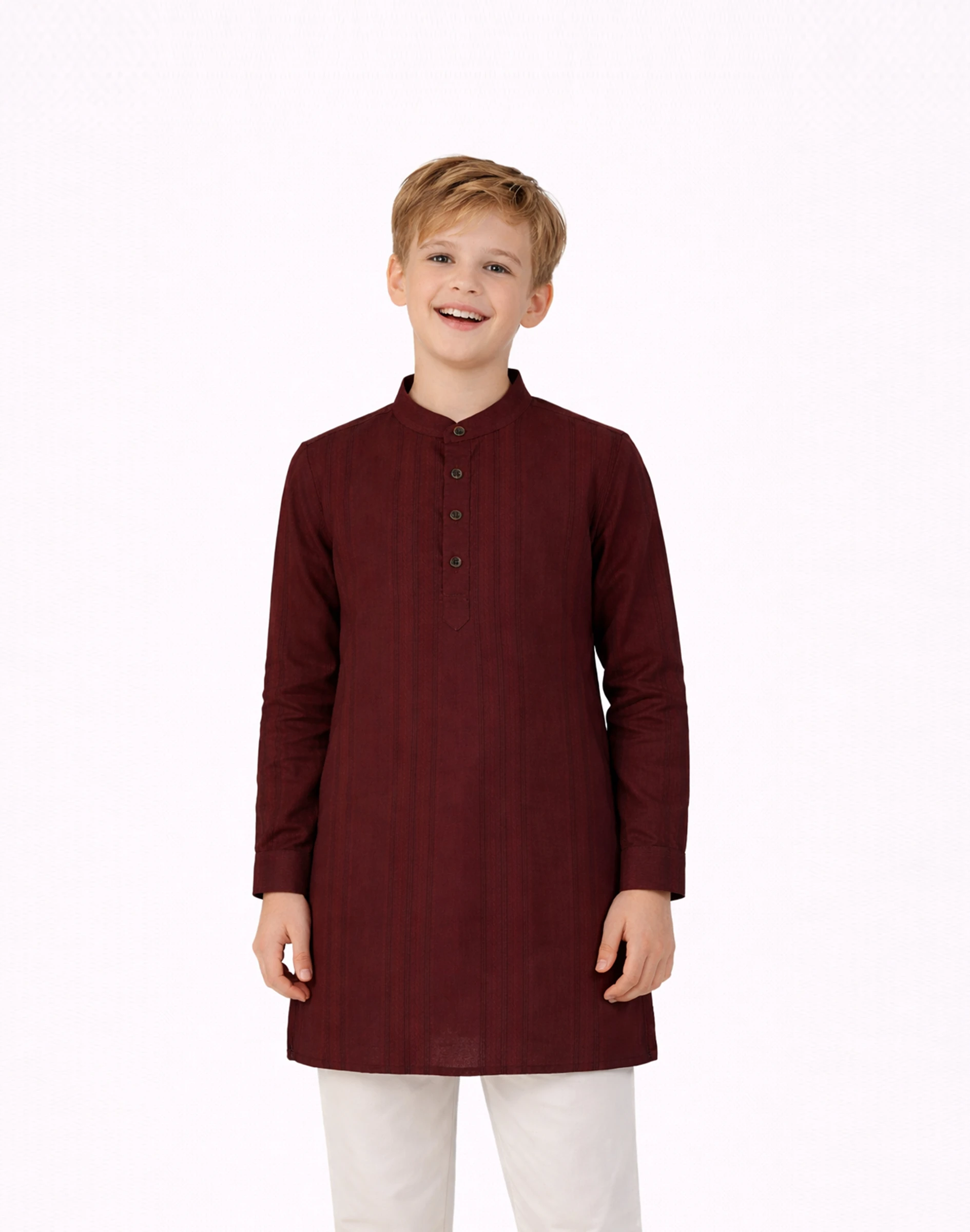 Warrior Kids Maroon Textured Mandarin Collar Kurta (3)