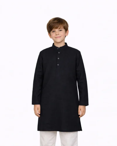 Warrior Kids Midnight Blue Textured Cotton Kurta