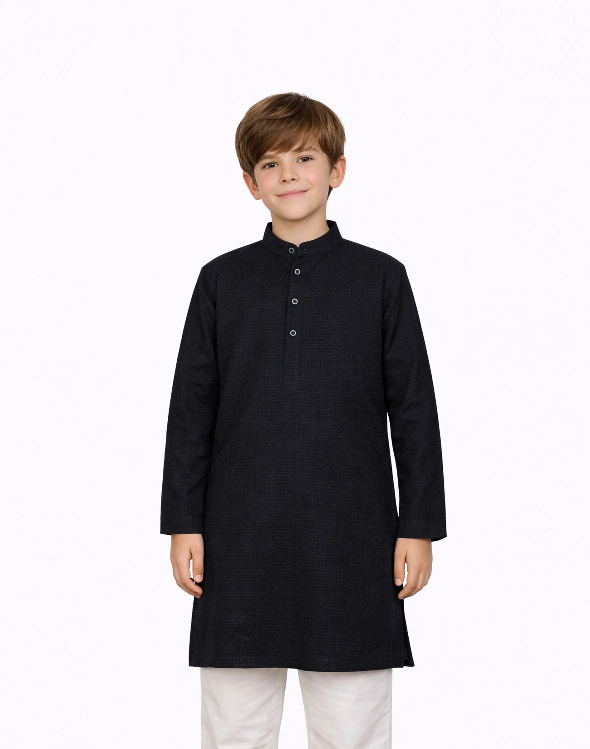 Warrior Kids Midnight Blue Textured Cotton Kurta (3)