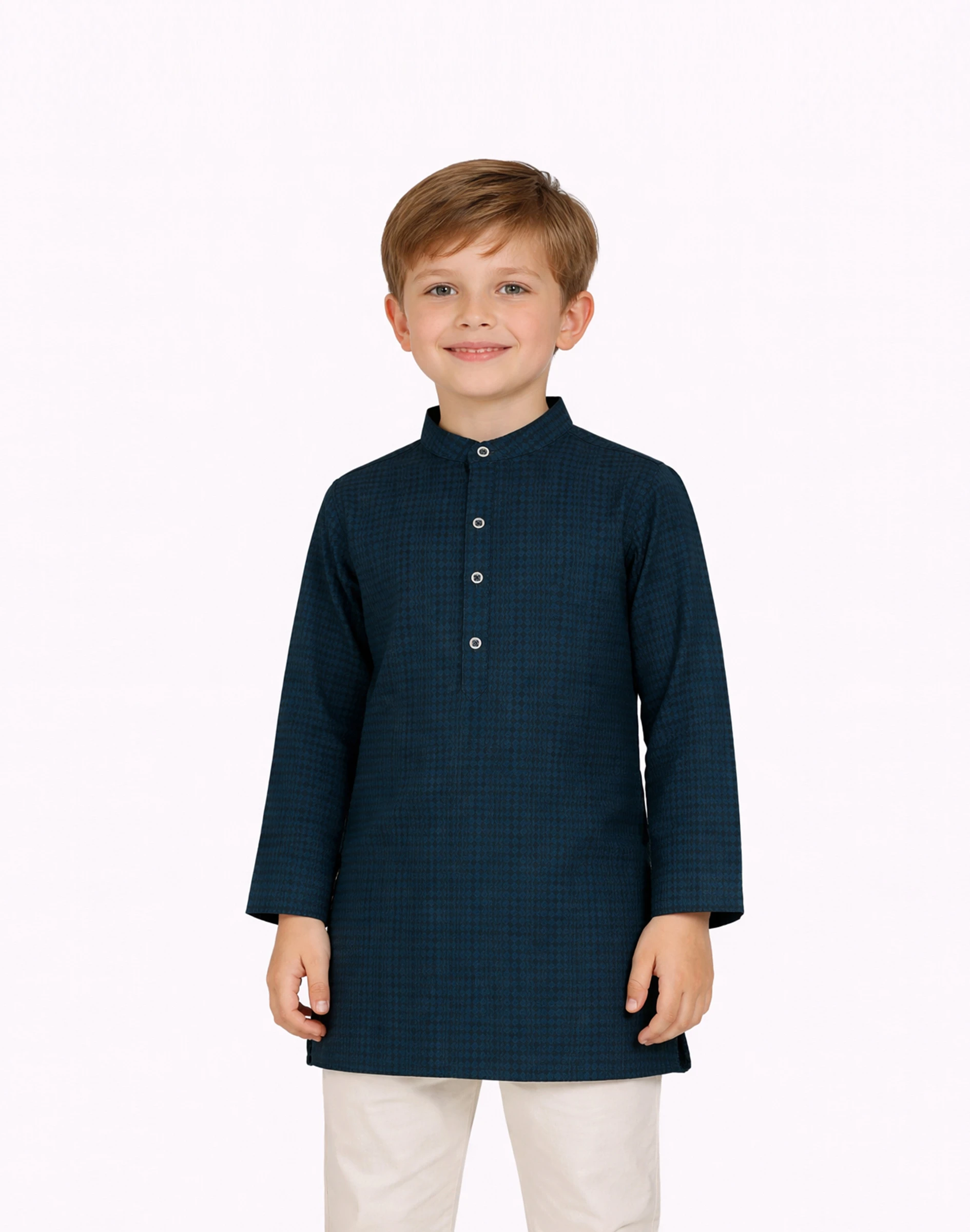 Warrior Kids Midnight Teal Textured Cotton Kurta (3)