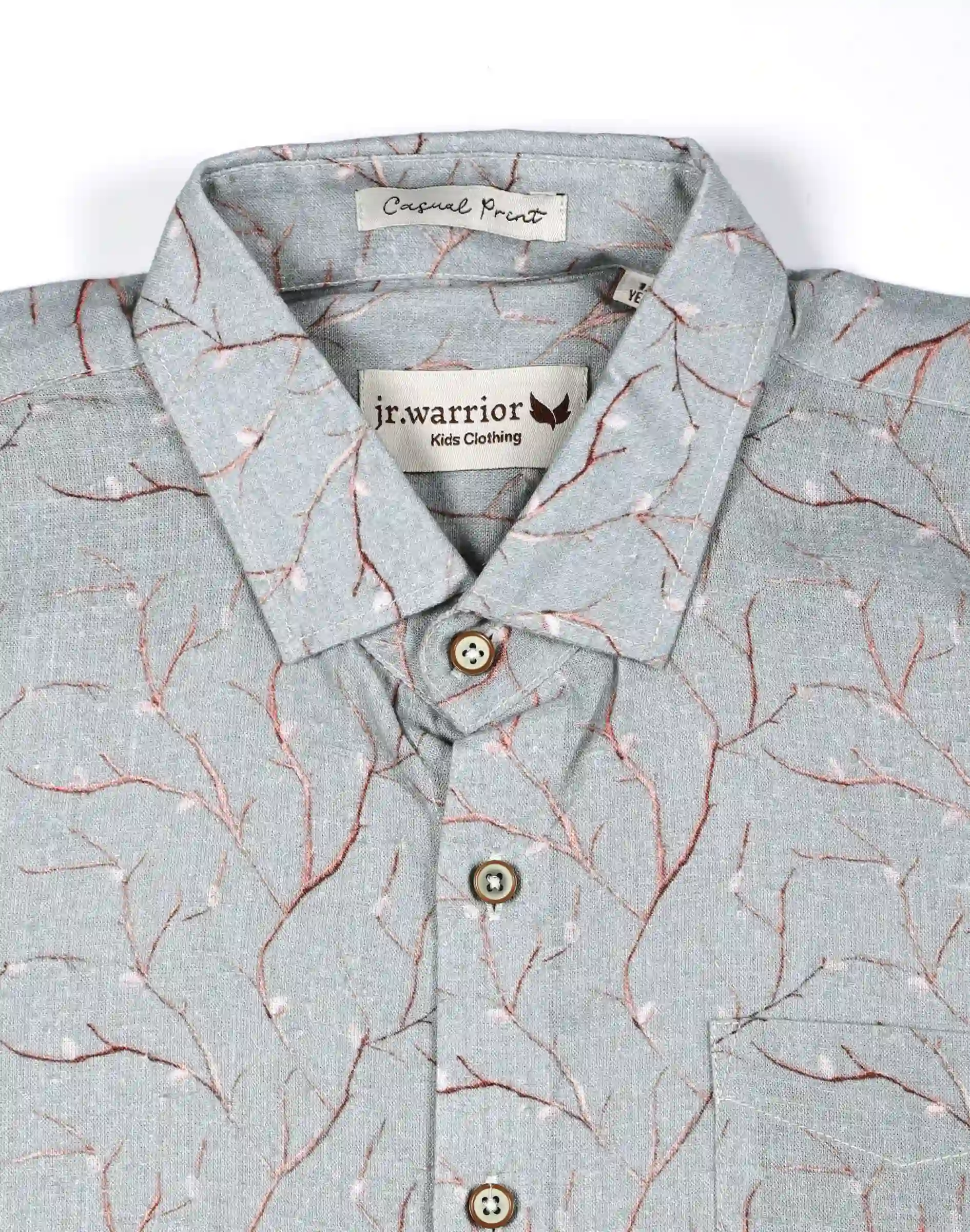 Warrior Kids Mist Blue Branch Print Casual Shirt (1)