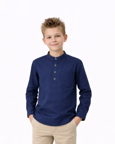 Warrior Kids Navy Blue Cotton Mandarin Collar Kurta