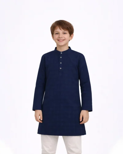 Warrior Kids Navy Blue Textured Festive Kurta