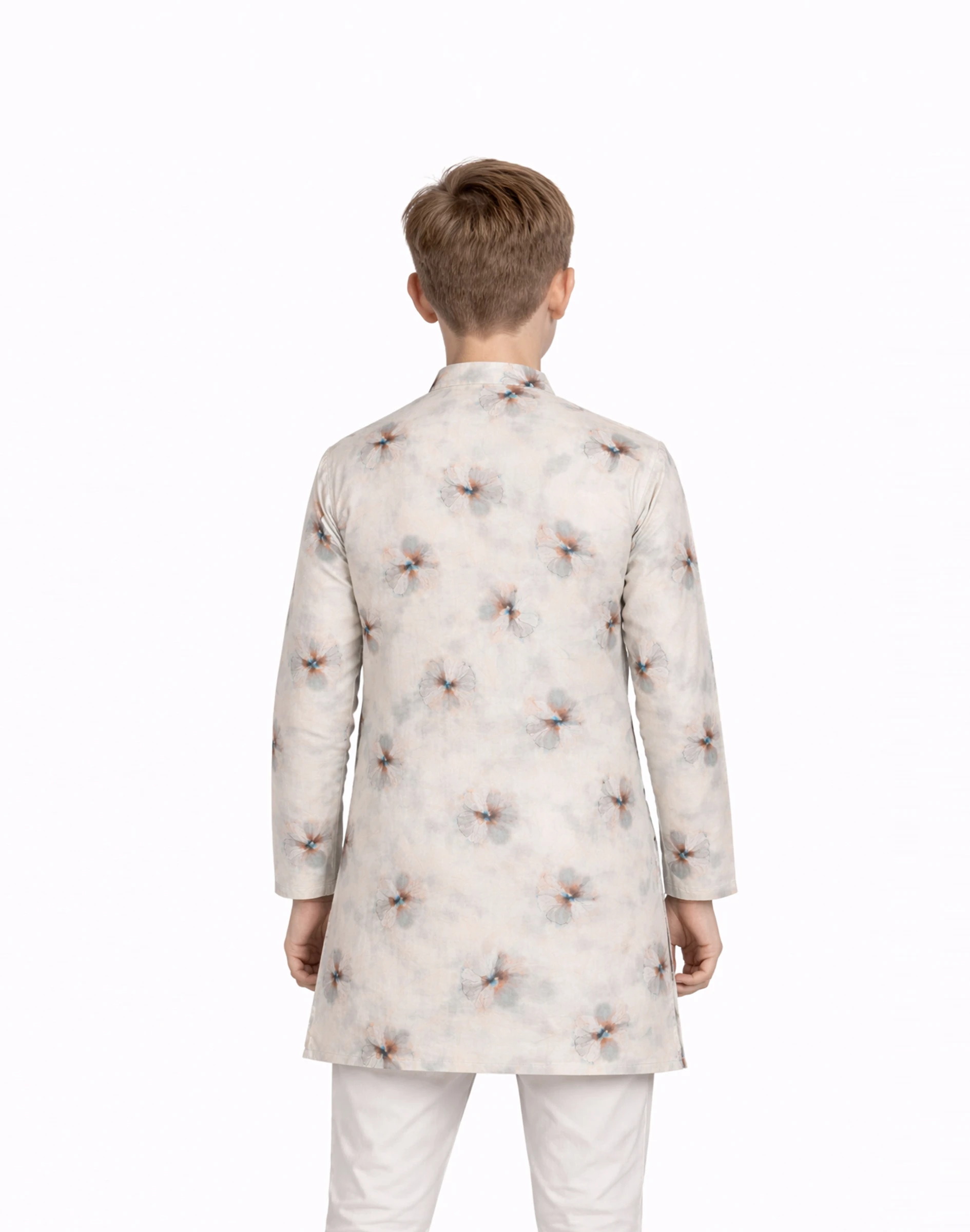 Warrior Kids Off White Floral Print Kids Kurta (3)
