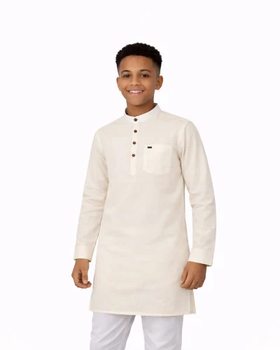 Warrior Kids Off-White Minimal Festive Cotton Kurta