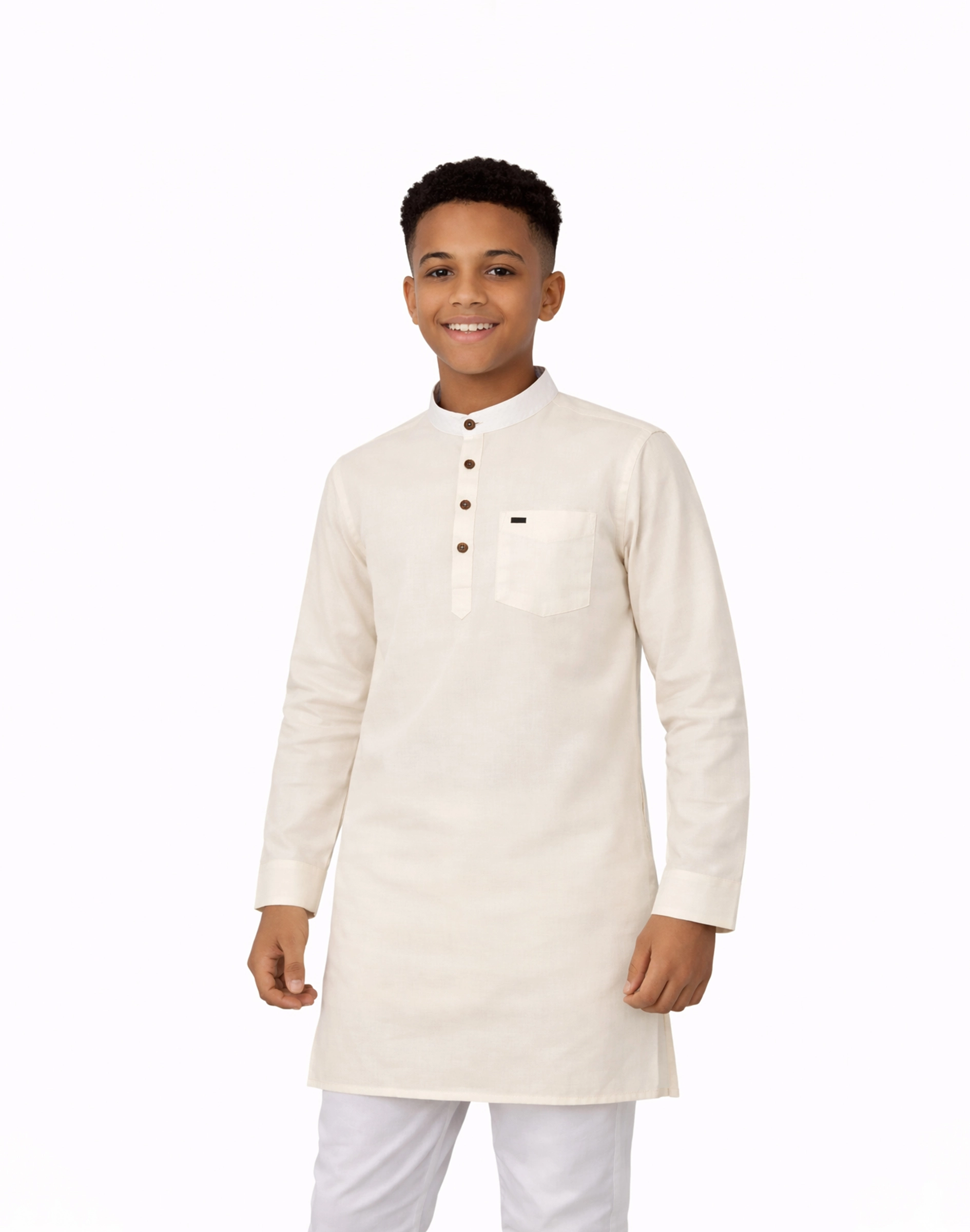 Warrior Kids Off-White Minimal Festive Cotton Kurta (3)
