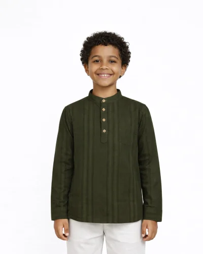 Warrior Kids Olive Heritage Textured Kurta