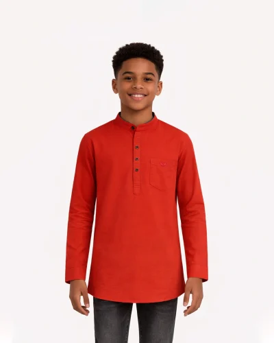Warrior Kids Red Solid Festive Urban Kurta