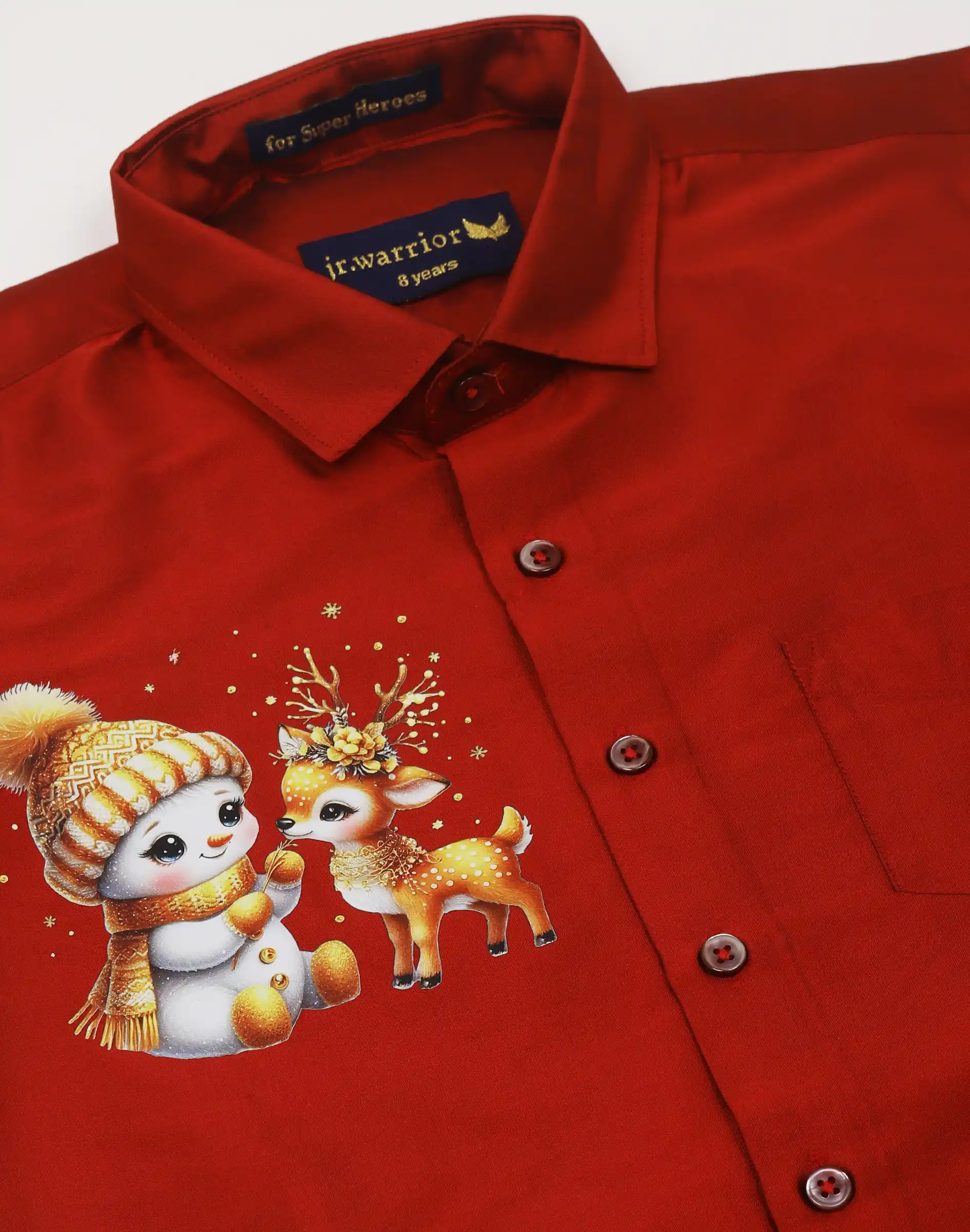 Warrior Kids Red Winter Printed Silk Shirt (1)
