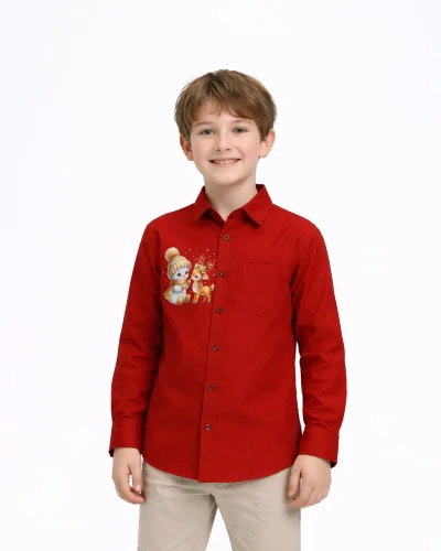 Warrior Kids Red Winter Printed Silk Shirt