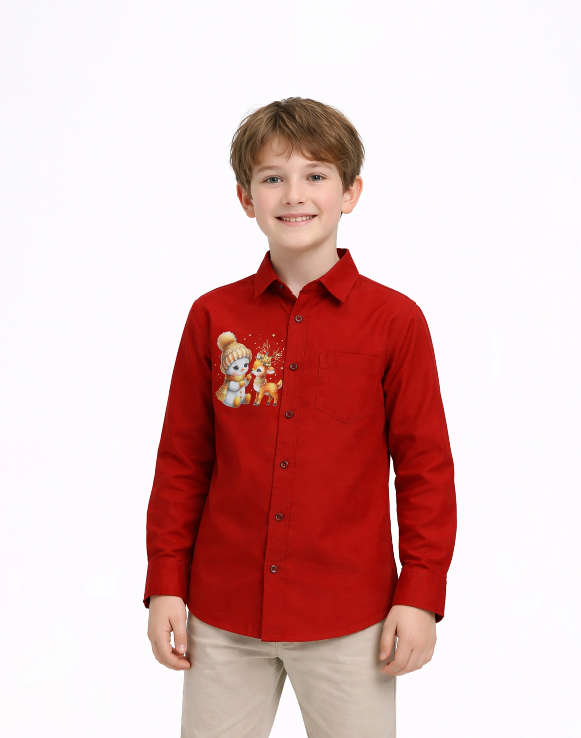 Warrior Kids Red Winter Printed Silk Shirt (2)