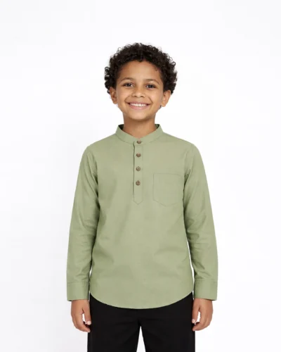 Warrior Kids Sage Green Classic Cotton Kurta