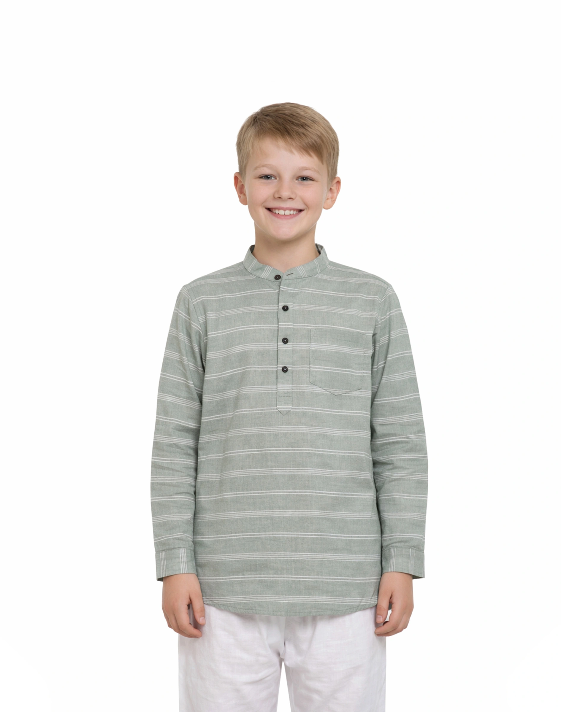 Warrior Kids Sage Green Striped Casual Kurta (1)