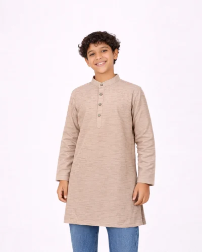 Warrior Kids Sand Beige Textured Solid Kurta