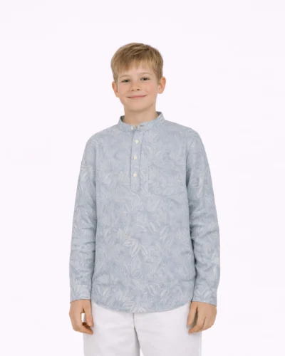 Warrior Kids Sky Blue Floral Print Cotton Kurta