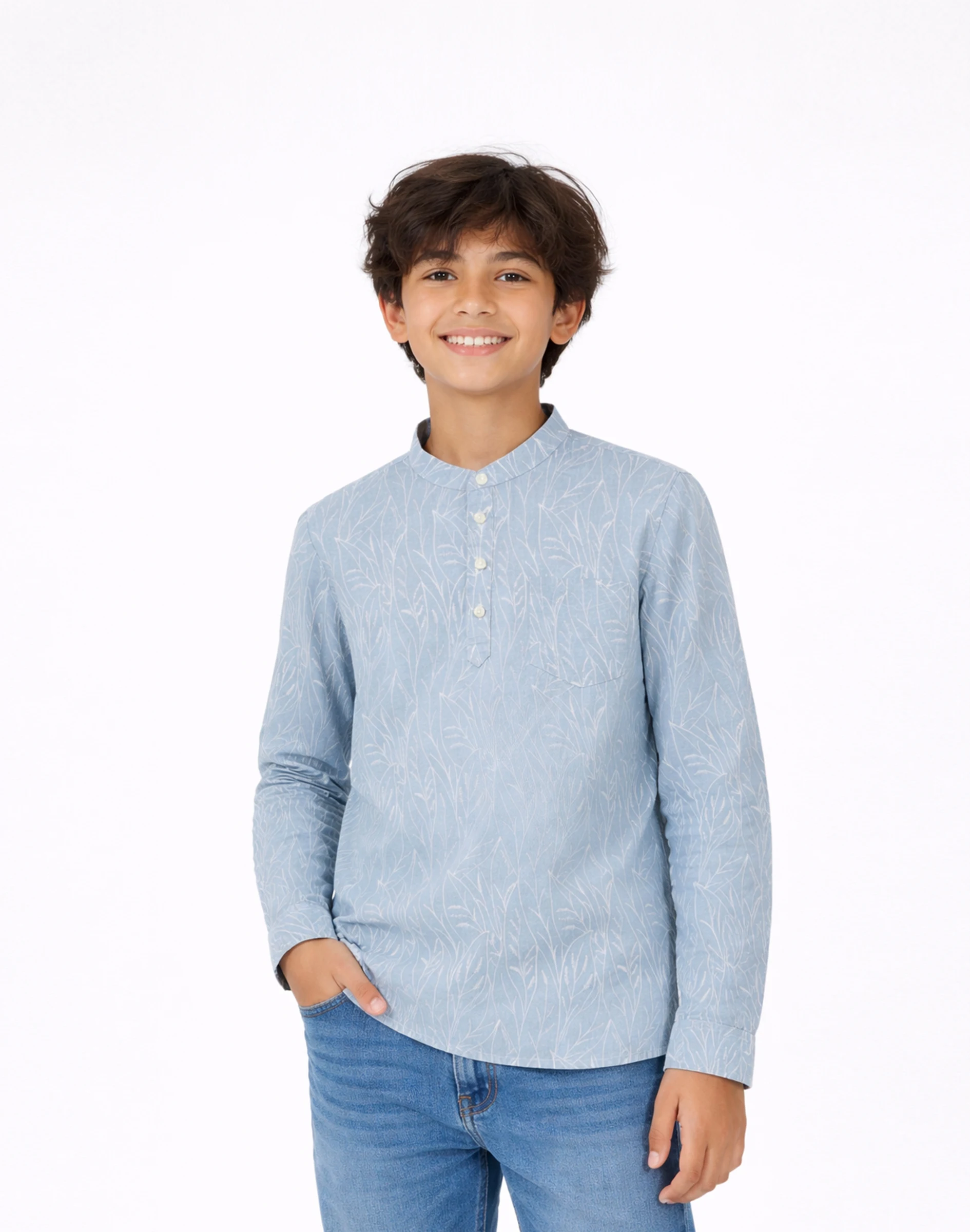 Warrior Kids Sky Blue Print Cotton Urban Kurta (3)