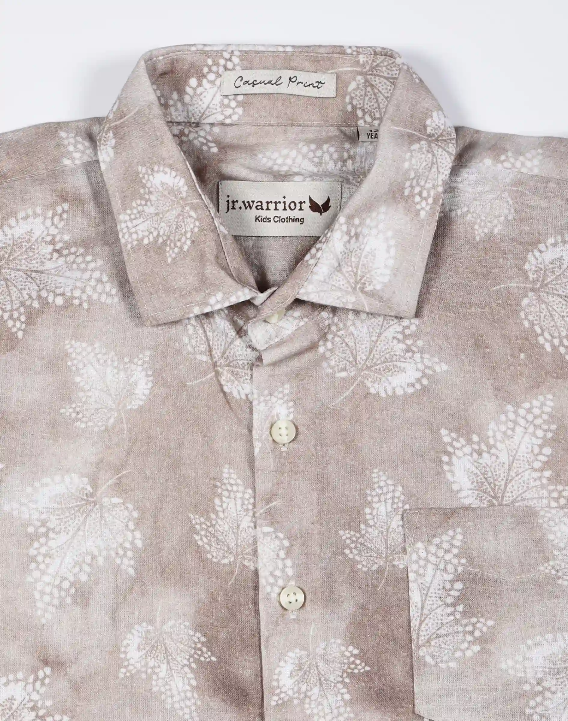 Warrior Kids Taupe Floral Printed Half Sleeve Shirt (1)