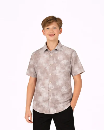 Warrior Kids Taupe Floral Printed Half Sleeve Shirt
