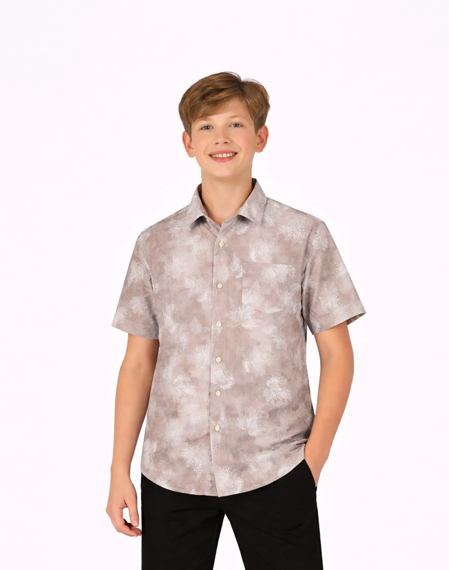 Warrior Kids Taupe Floral Printed Half Sleeve Shirt (3)