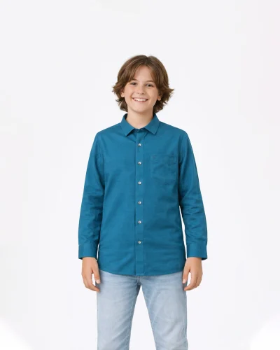 Warrior Kids Teal Blue Solid Ethnic Full Sleeve Shirt