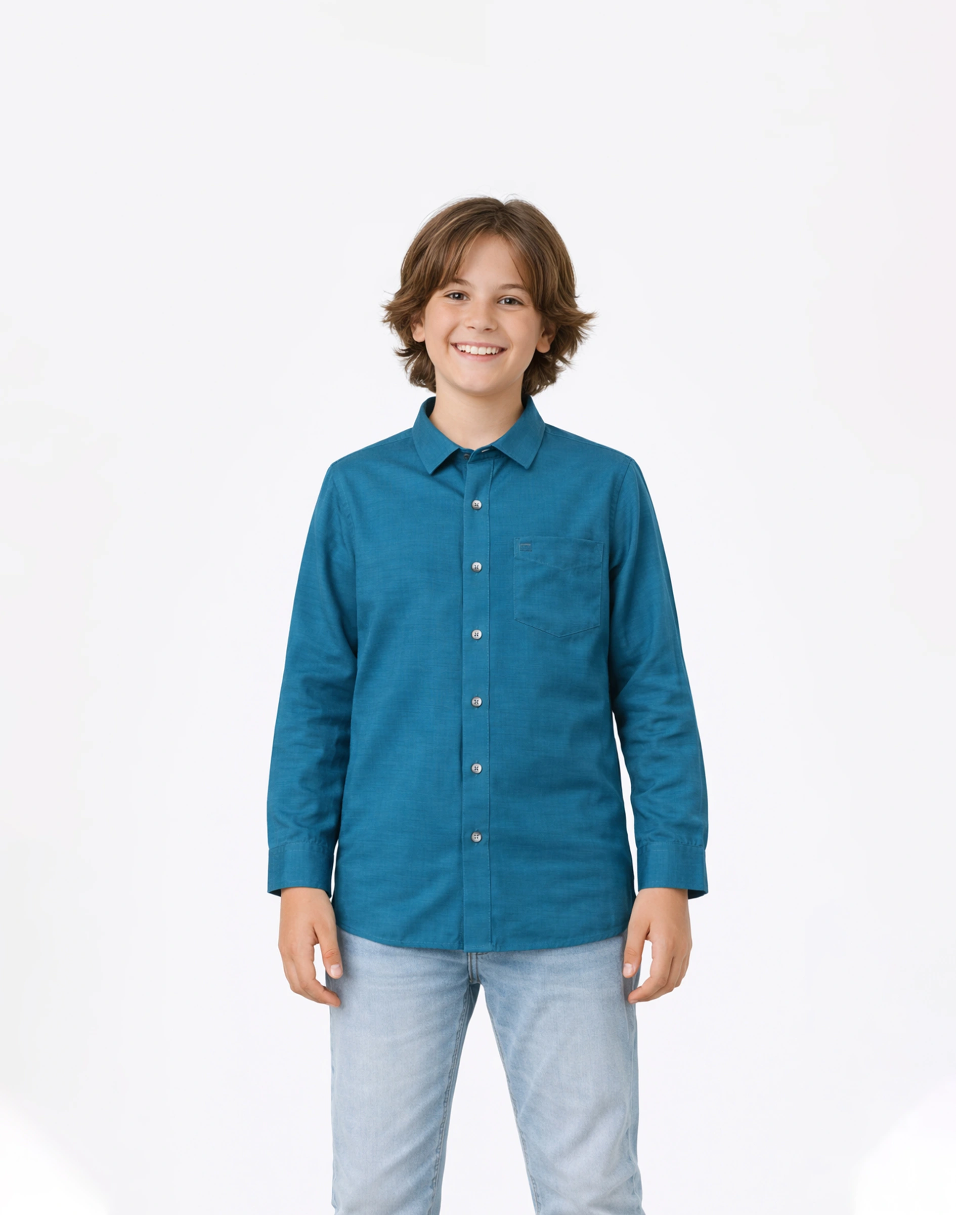 Warrior Kids Teal Blue Solid Ethnic Full Sleeve Shirt (1)