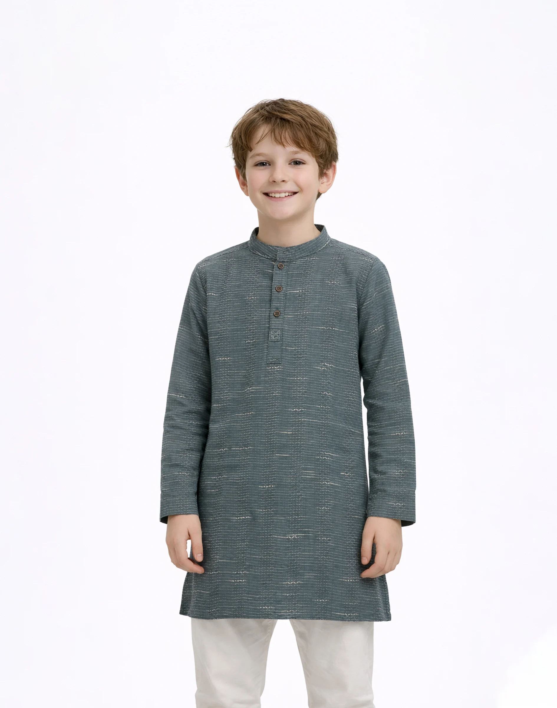 Warrior Kids Teal Green Textured Festive Kurta (1)