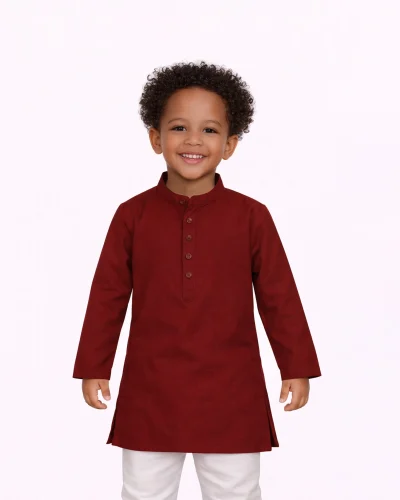Warrior Kid’s Wine Cotton Mandarin Collar Kurta