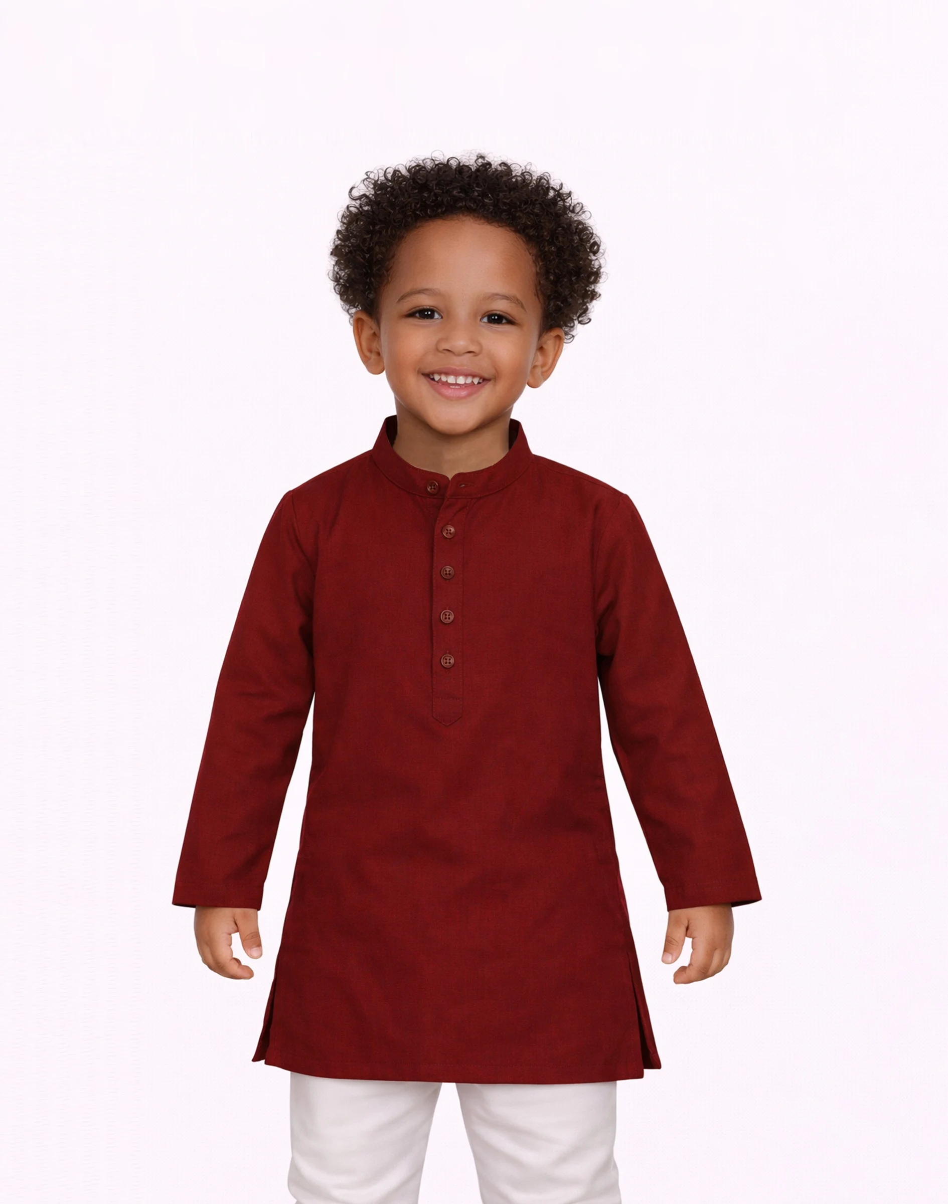 Warrior Kid’s Wine Cotton Mandarin Collar Kurta (1)