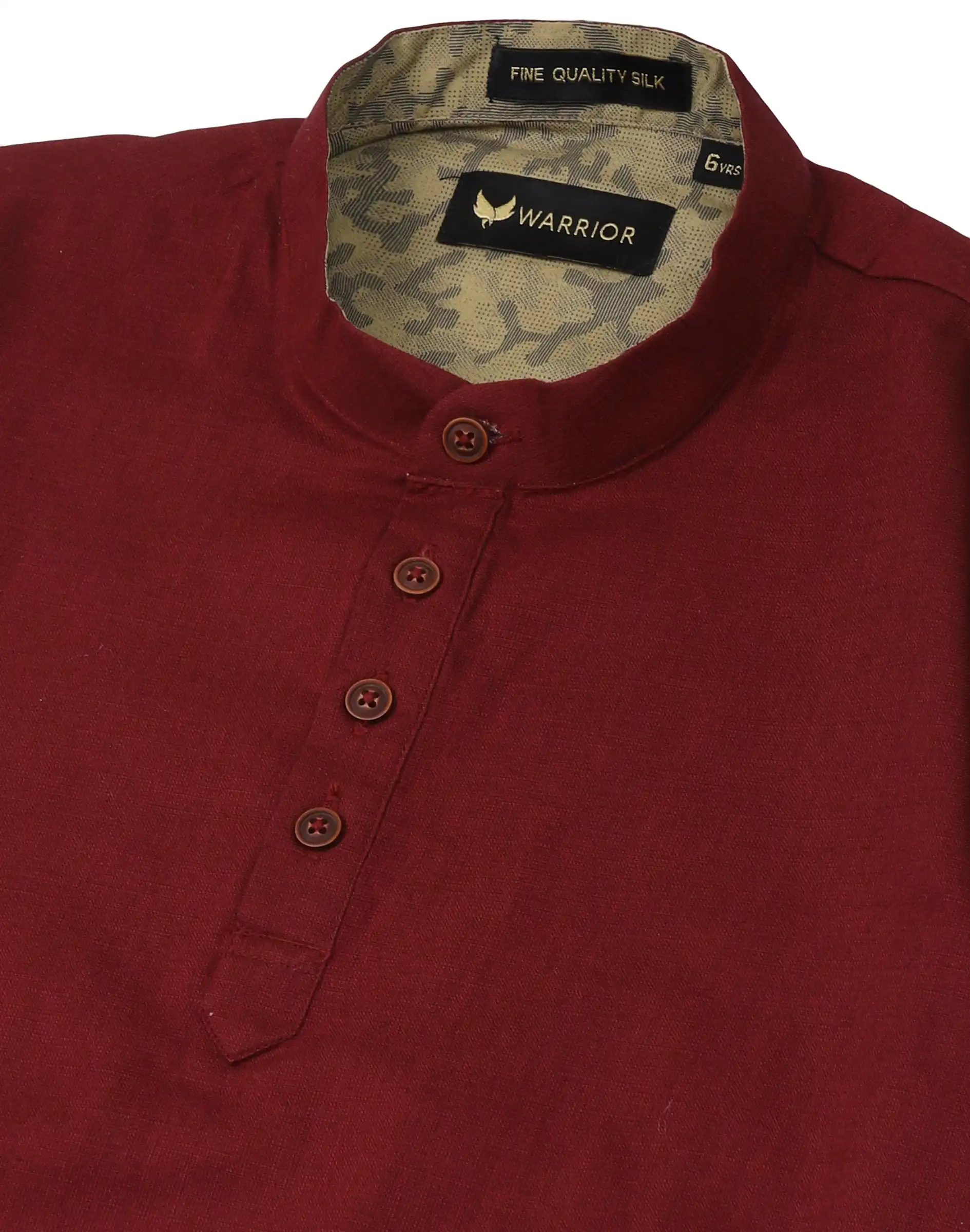 Warrior Kid’s Wine Cotton Mandarin Collar Kurta (3)
