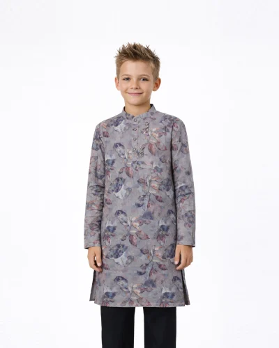 Warrior Mist Grey Floral Printed Kurta
