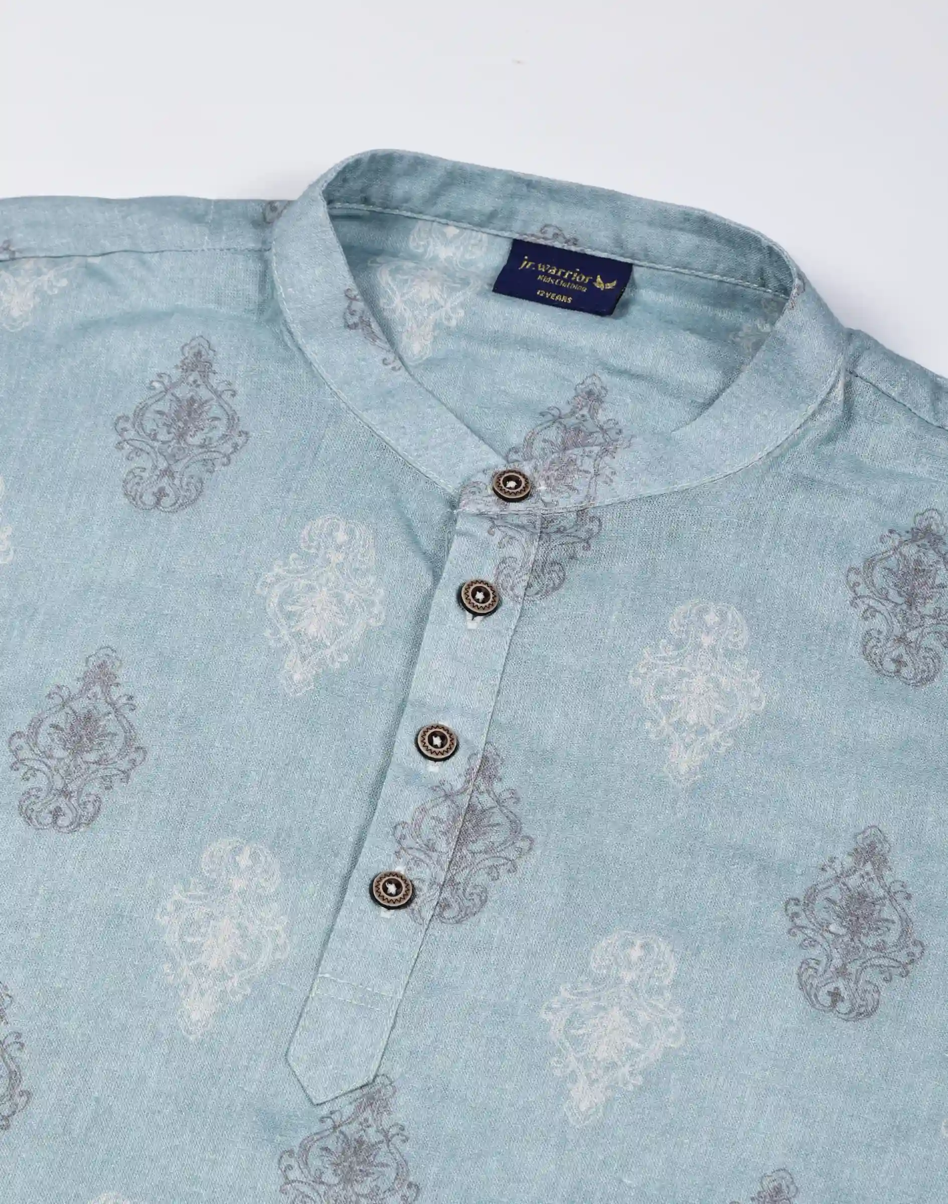 Warrior Sky Blue Heritage Motif Mandarin Collar Kurta (1)
