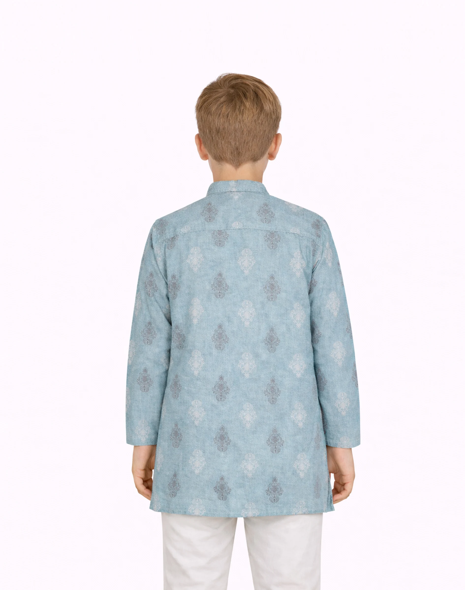 Warrior Sky Blue Heritage Motif Mandarin Collar Kurta (2)