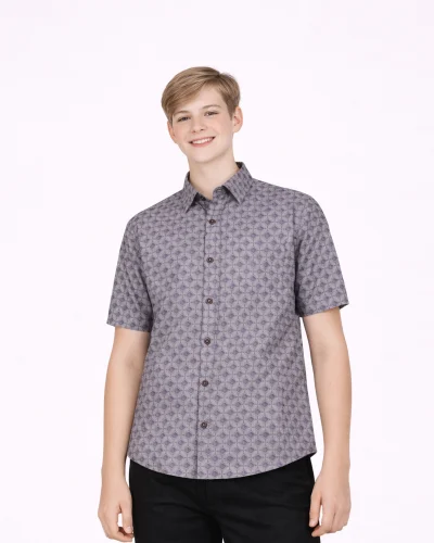Warrior Slate Grey Geometric Printed Half Sleeve Shirt