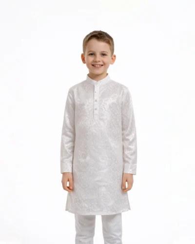 Warrior White Floral Jacquard Kids Kurta