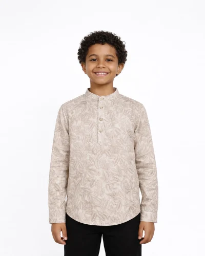 Warrior boys Beige Printed Mandarin Collar Kurta