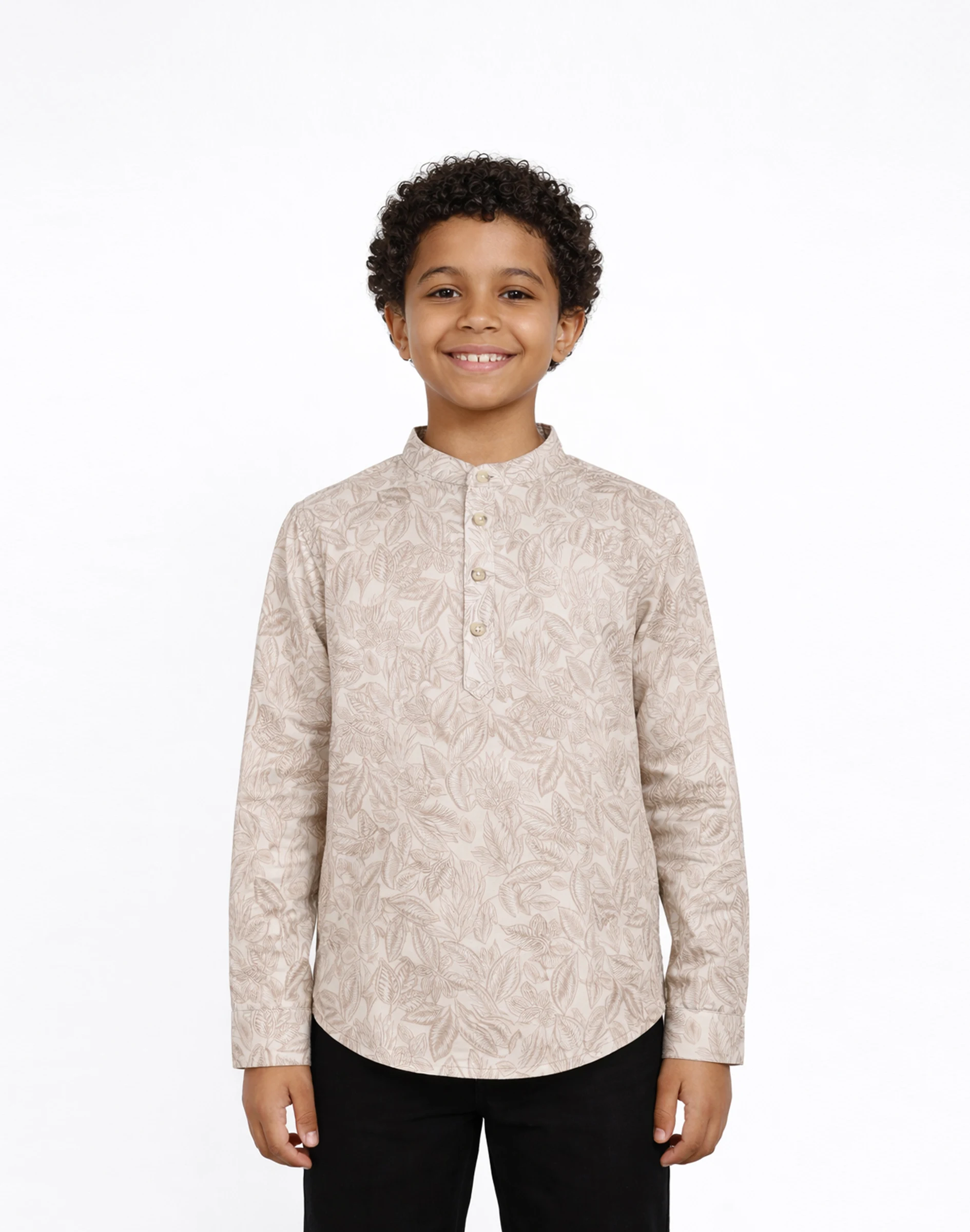 Warrior boys Beige Printed Mandarin Collar Kurta (3)