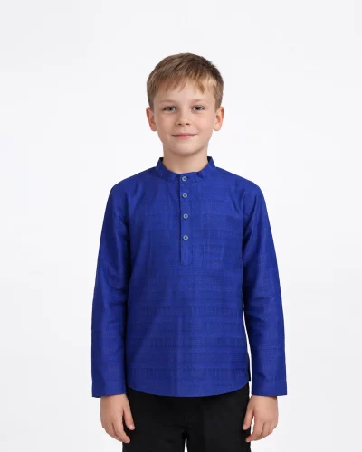 Warrior boys Royal Blue Textured Brocade Urban Kurta