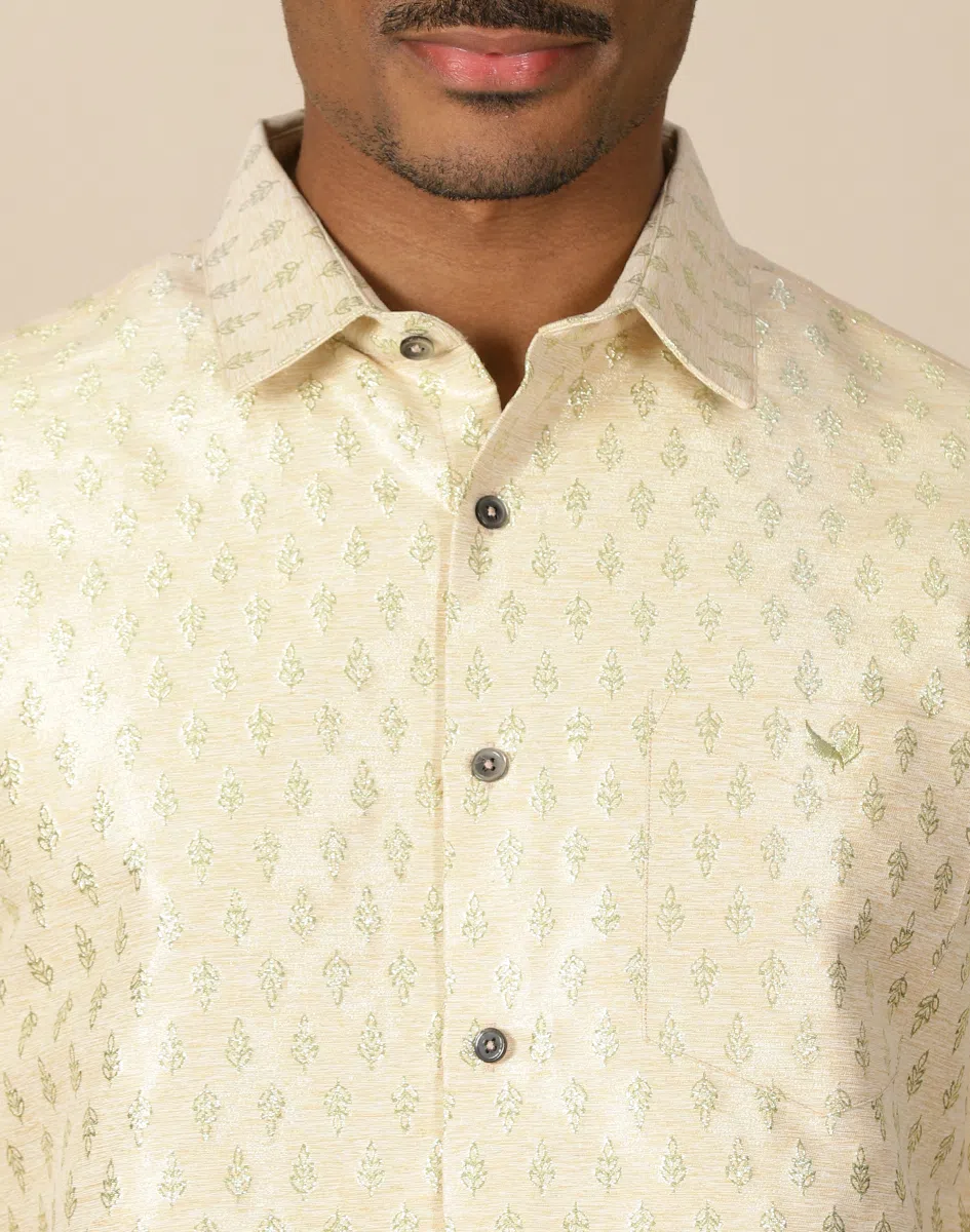 Maurya Vastra Beige Brocade Half Sleeve Shirt (1)