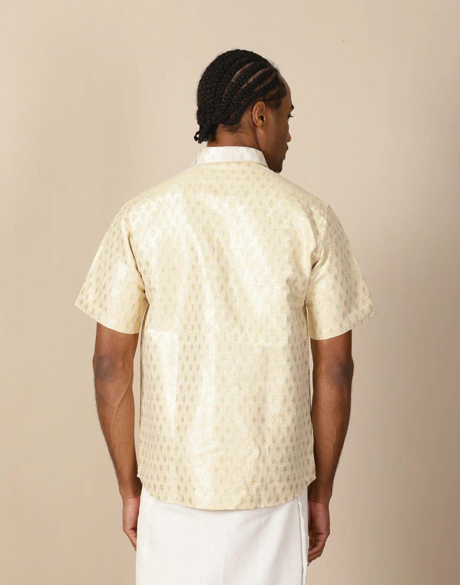 Maurya Vastra Beige Brocade Half Sleeve Shirt (3)