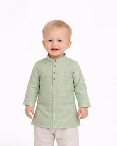 Maurya Vastra Boys Mint Green Embroidered Festive Kurta