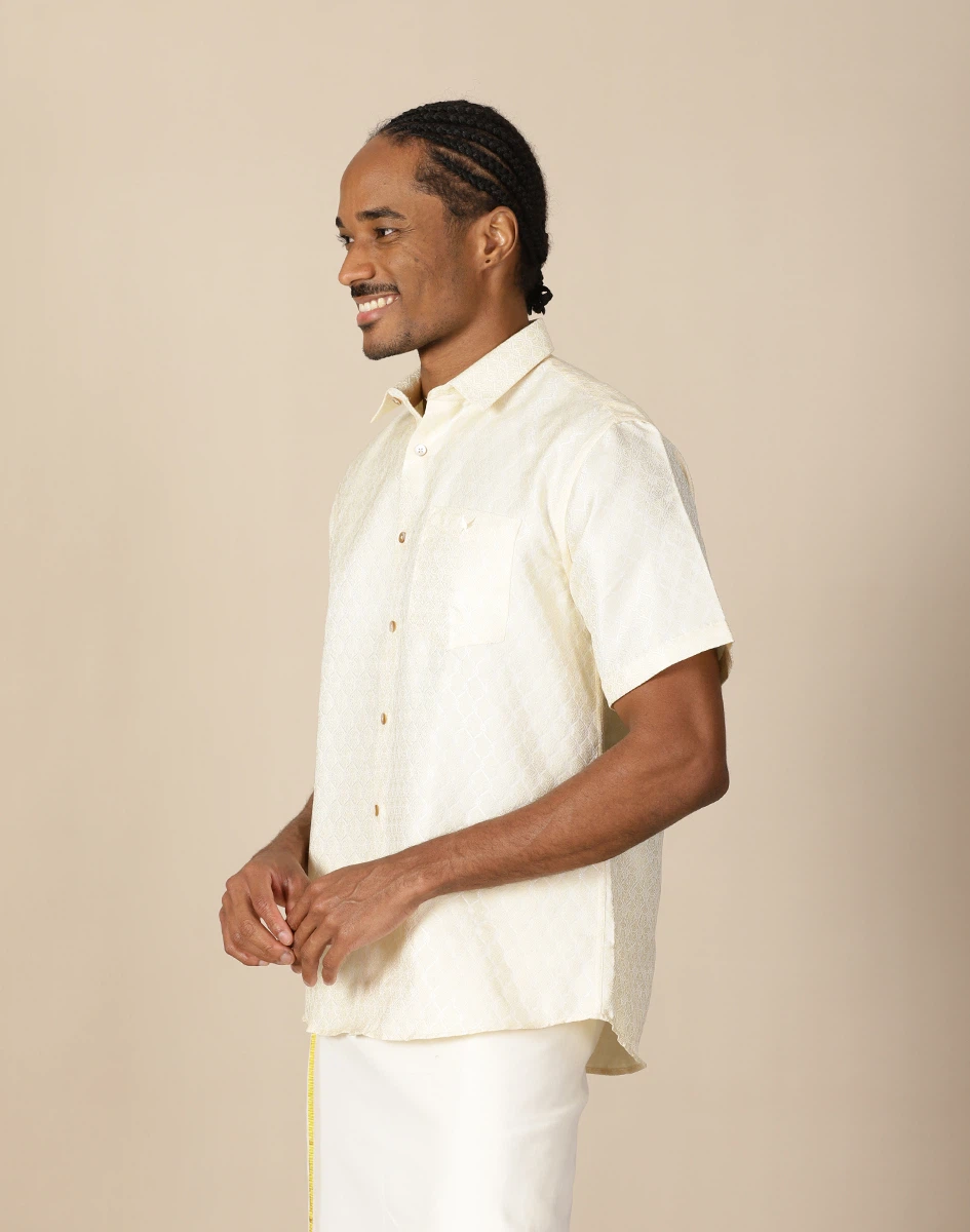 Maurya Vastra Cream Brocade Half Sleeve Shirt (2)
