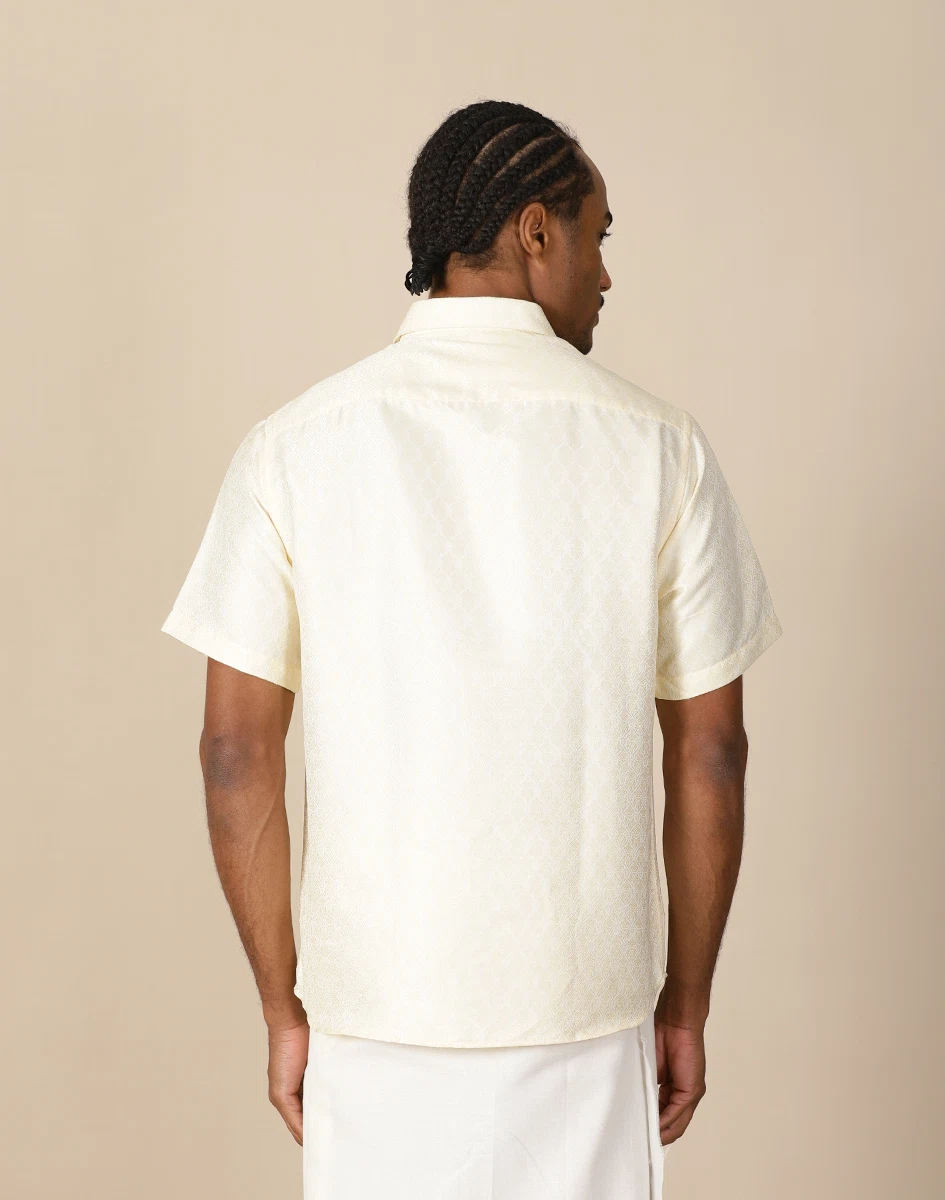 Maurya Vastra Cream Brocade Half Sleeve Shirt (3)
